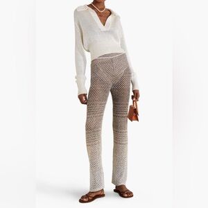 MISSONI Sequined Striped Metallic Crochet-knit Straight-leg Pants In Silver